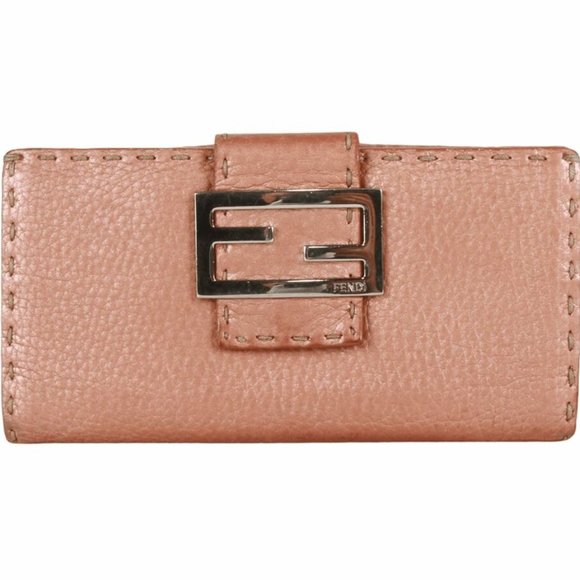 Fendi Rose Gold Metallic Leather Selleria Wallet - Picture 1 of 10